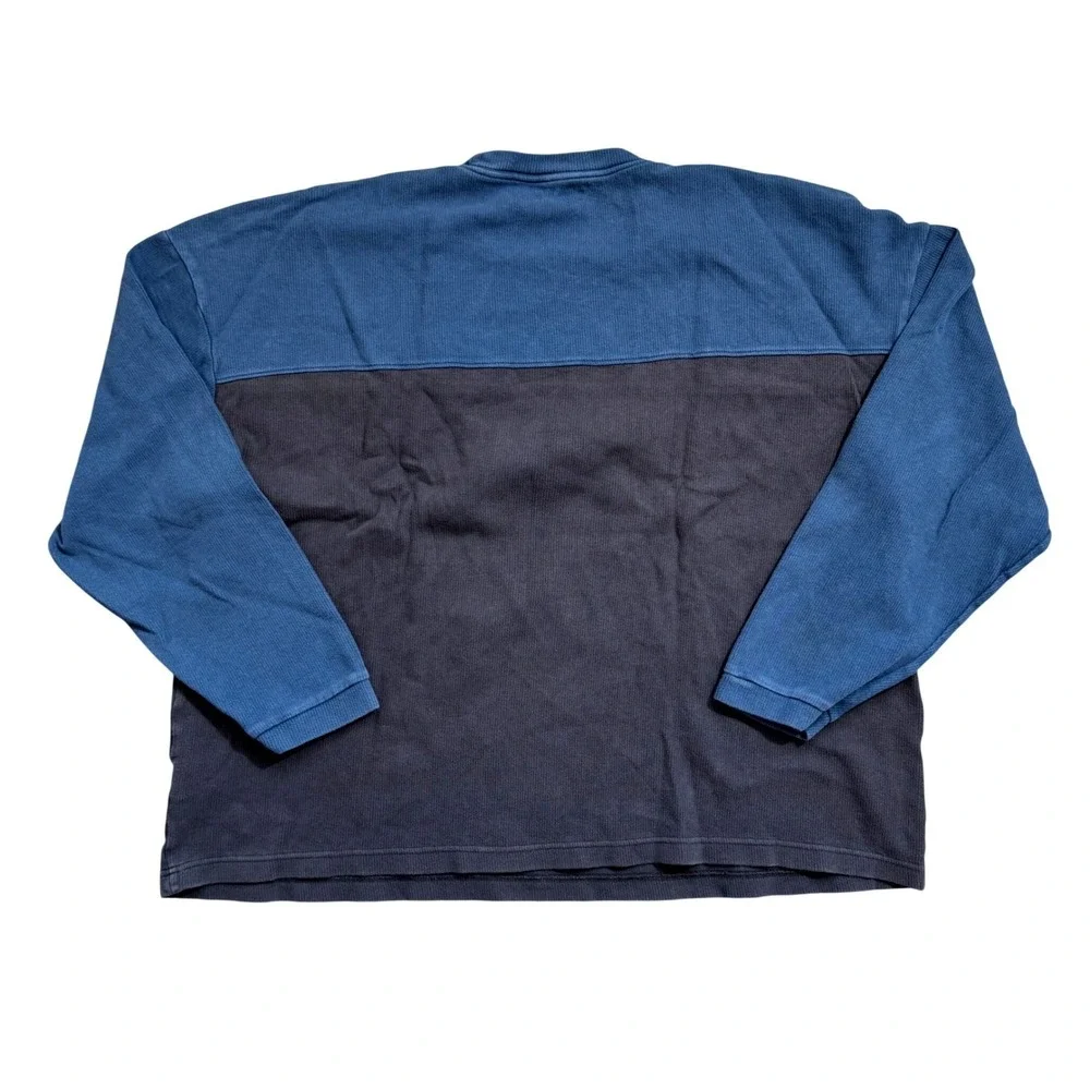 Hollister Mens XXL Blue Grey Colorblock Ribbed Long Sleeve‎ Cotton T-Shirt